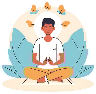 "Animated picture of a Person practicing yoga in a peaceful environment."