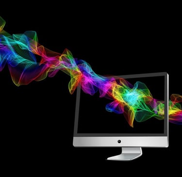 Digital wave emerging from computer screen, representing AI data flow and processing power