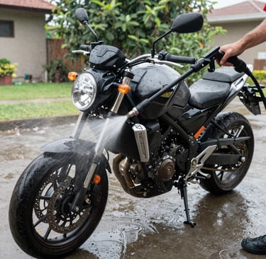 a person working on a motorcycle