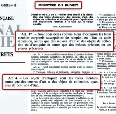 Décret n°95-172 définition légale des objets de brocante et d'antiquité