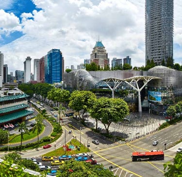 this is orchard road in singapore, with shopping malls and high-end luxury shops