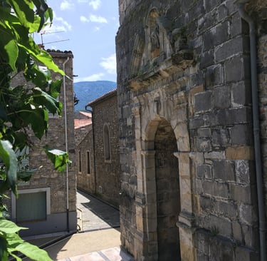 View of Historic Church from Balcony in Quillan.