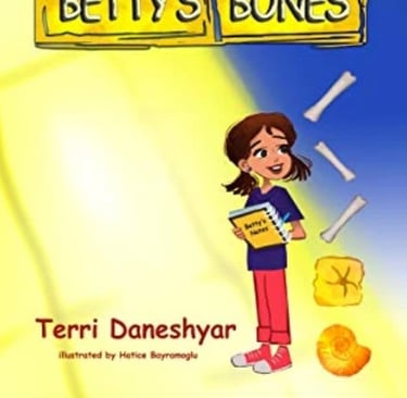 a cartoon girl with a book about the story of betty bones
