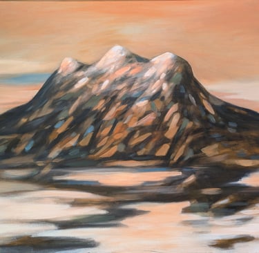 peinture de trois sommets en montagne en fin d'iver