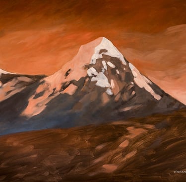 paysage de montagne enneigée. Huile sur toile de Vincent Ganaye (2025)