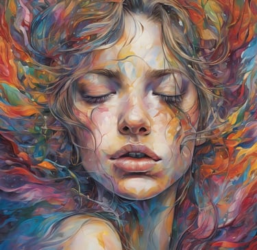 a painting of a woman with her eyes closed