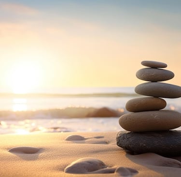 a stack of rocks on the beach