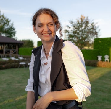 happy photographer in sunset