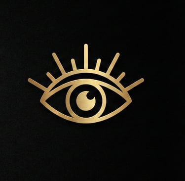 Gold third eye icon representing spiritual intuition, oracle card wisdom, and subconscious awakening