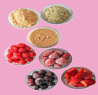 Ingredients for mixing into a chocolate protein shake for various flavour
