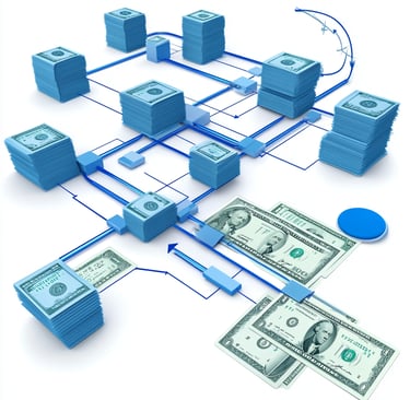 A drawing connecting dollars and stacks of dollars with lines and arrows