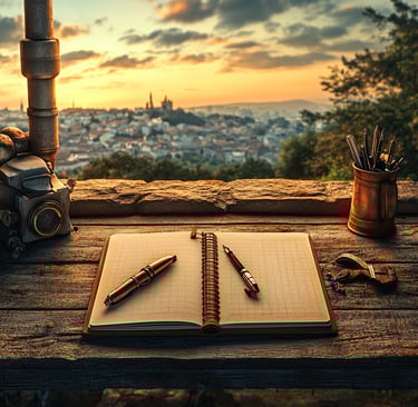 Journal looking out over city