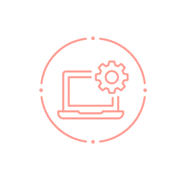 icon of a computer with a cog wheel to represent systems and support