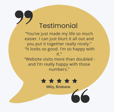 Testimonial from Milly, Brisbane about her small business website results with Ninth Koi