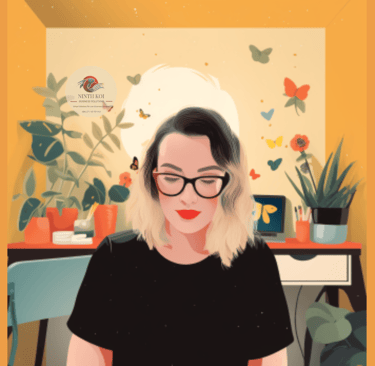 a woman with glasses and a black shirt