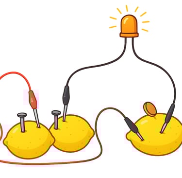 Lemons connected to a light bulb