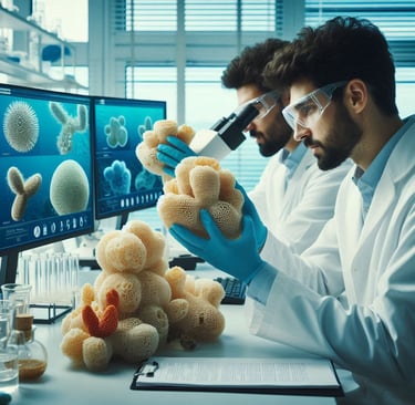 Scientists researching sea sponges.