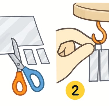 Cutting aluminum foil and hanging it on copper wire.