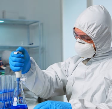 Scientist in a laboratory using a pipette in experiments.