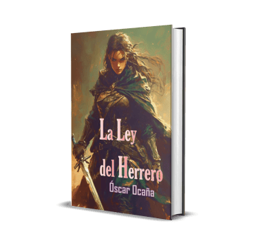 Portada de la versión completa de la novela 'La Ley del Herrero' de Óscar Ocaña Parrón. Guerrera con espada y capa