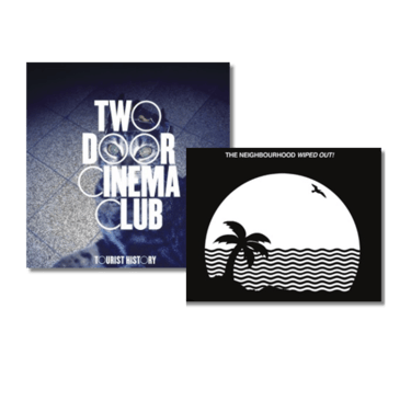 two cd's of two different albums. Two Door Cinema Club and The Neighborhood 