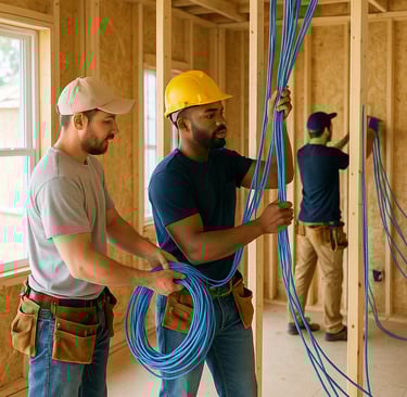 Team installing cabling in new build — TrinityLinc Ontario