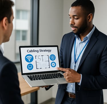 Consultant with laptop strategy — TrinityLinc IT consulting Ontario