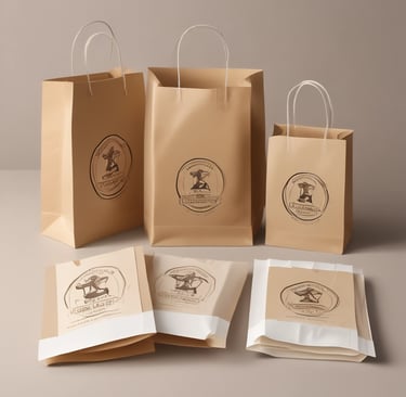 A collection of eco-friendly paper bags in various sizes.
