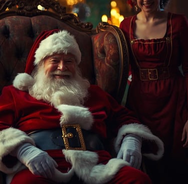 Santa smiling with Mrs. Claus