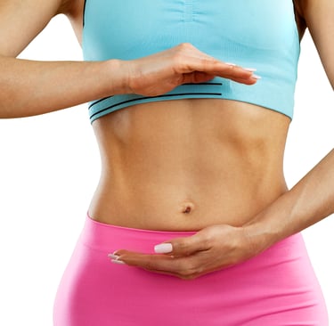 Fit woman showing toned abs and healthy midsection for weight loss and gut health