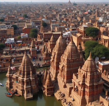 A guided tour group exploring the ancient ruins of Sarnath.