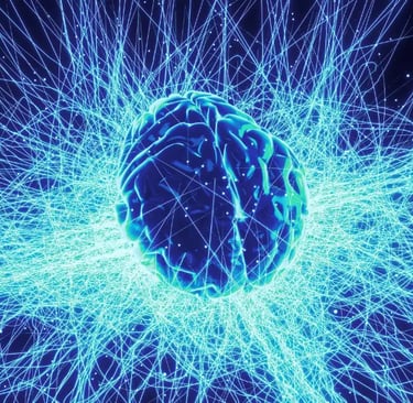 An blue brain sparkling with electricity