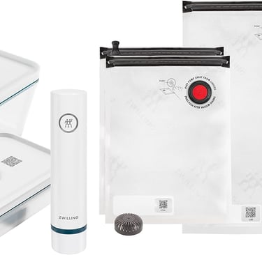 Zwilling Fresh and Save vacuum food storage starter set with containers, bags, and pump.