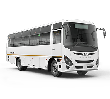 a bus with a white in the background