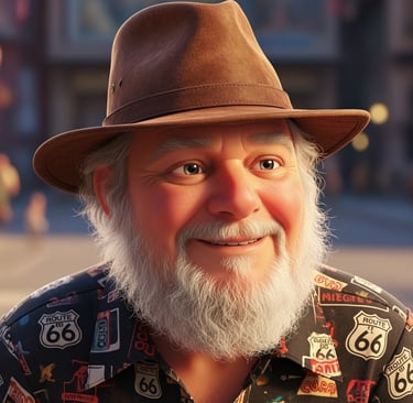 Smiling Bubba Bohacks animation image with a white beard wearing a brown fedora.