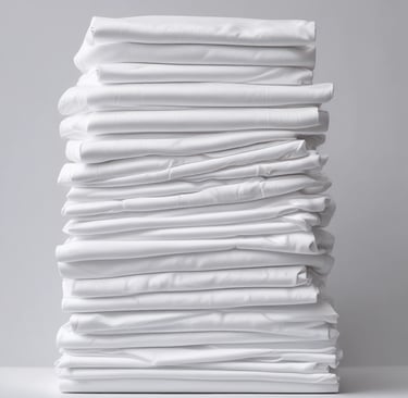 A variety of high-quality linens displayed for rental.