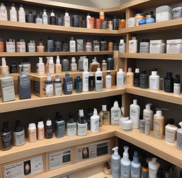 A vibrant display of premium face and hair care products.