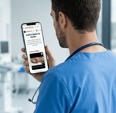 enfermero usa móvil analisis de heridas