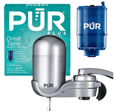PUR PLUS vertical faucet mount water filter in chrome