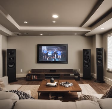 Close-up of a high-end audio system integrated into a stylish living room.