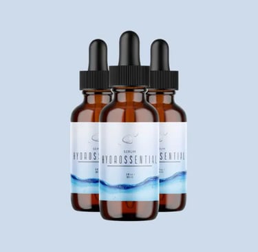 Three bottles of Hydrossential skincare serum.