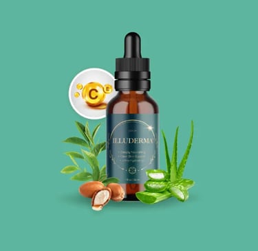 <img src="illuderma-Yg2qvOrXpvs671nO.webp" alt="Illuderma Serum in a brown bottle, surrounded by dep