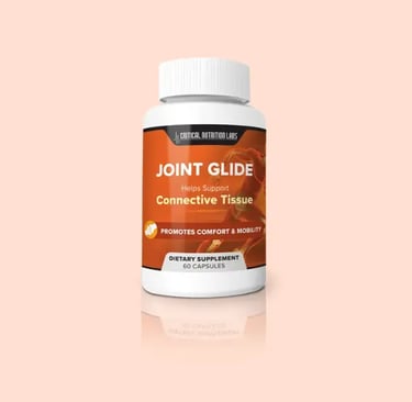 Joint Glide dietary supplement bottle, 60 capsules, for connective tissue support and joint mobility.