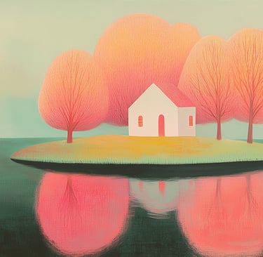 Serene surreal island with small house