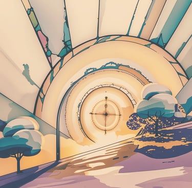 stylised landscape with trees and sunshine