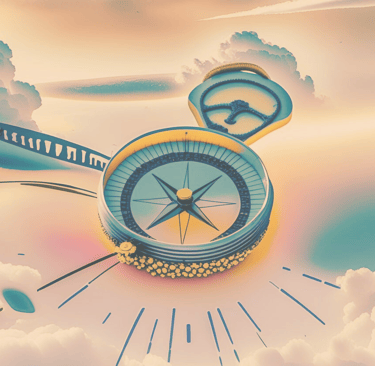 a clock with a clock on it and a plane flying in the sky