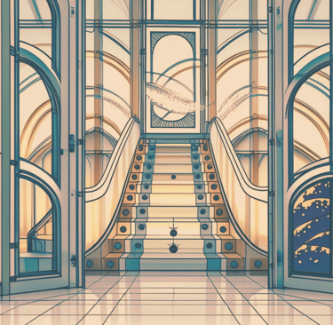 a hallway with a flight of stairs