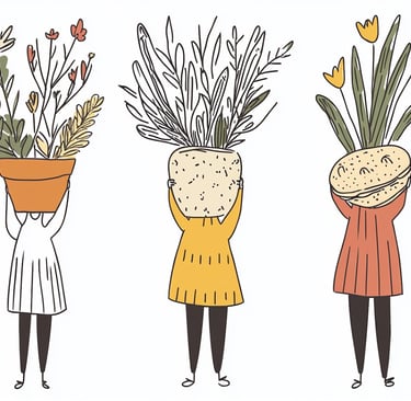 Three women holding plant pots up in the air