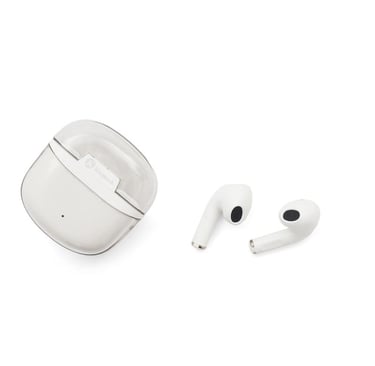 White Kingtech wireless earbuds with a sleek portable charging case on a white background.