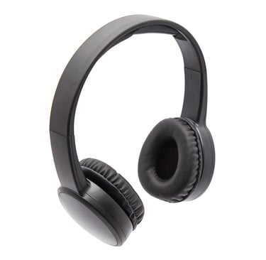 Black over-ear wireless headphones with cushioned earpads isolated on a white background.